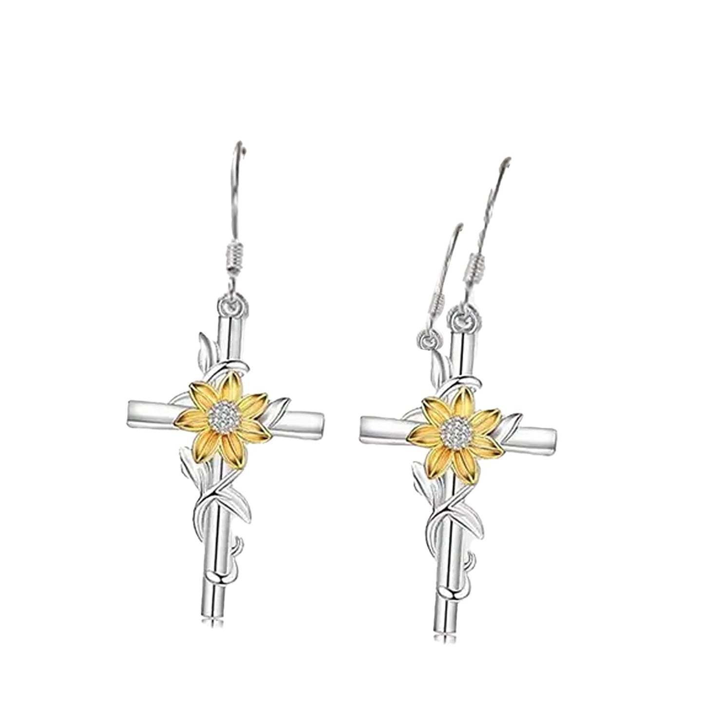 Sunflower Earrings,Cross Dangle Earrings with Crystal Accents Mother's Day Birthday Valentine Flower Jewelry Gifts for Women