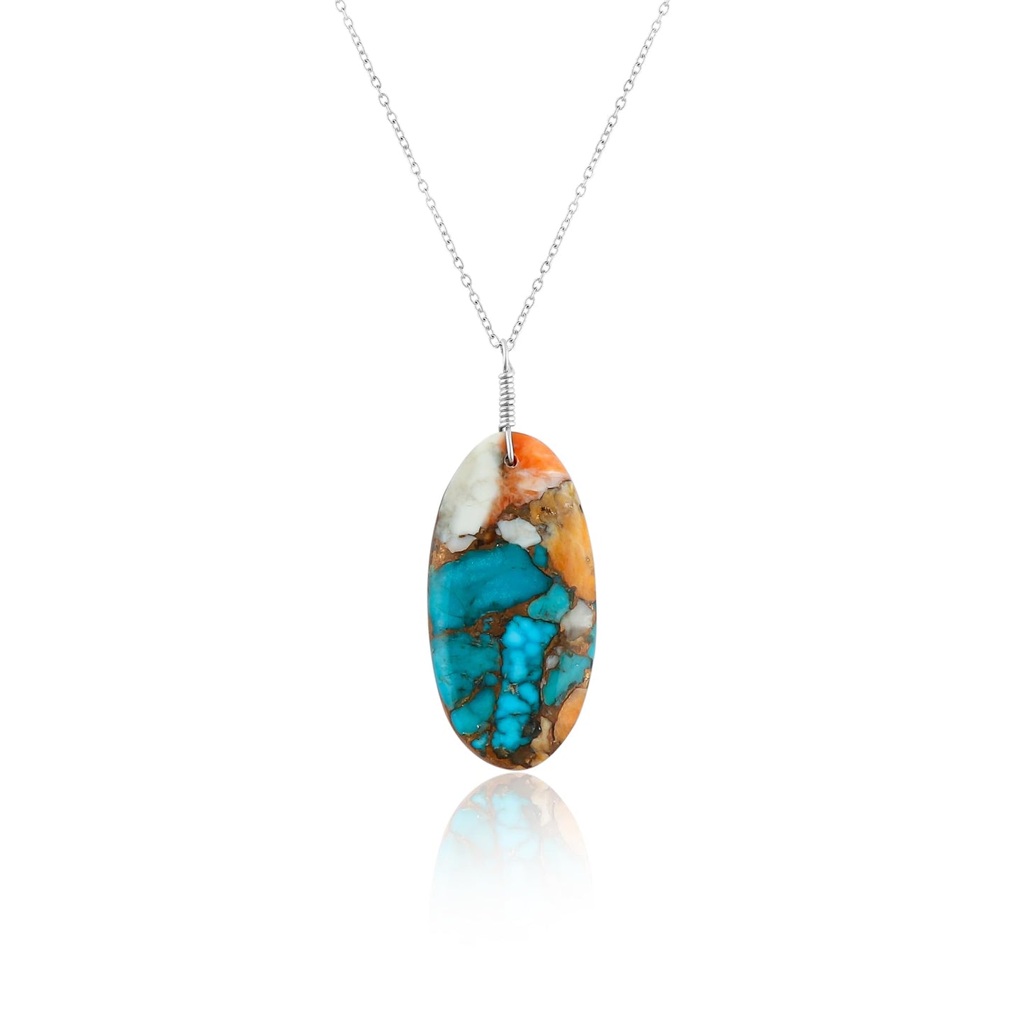 Yashee Natural Turquoise Oval Shape Crystals Pendant Necklace, Chakra Energy Healing Gemstone, Real Crystal, Top Grade, Beautiful Women Simple Jewelry, Dainty Silver Plated Jewelry 18 inch