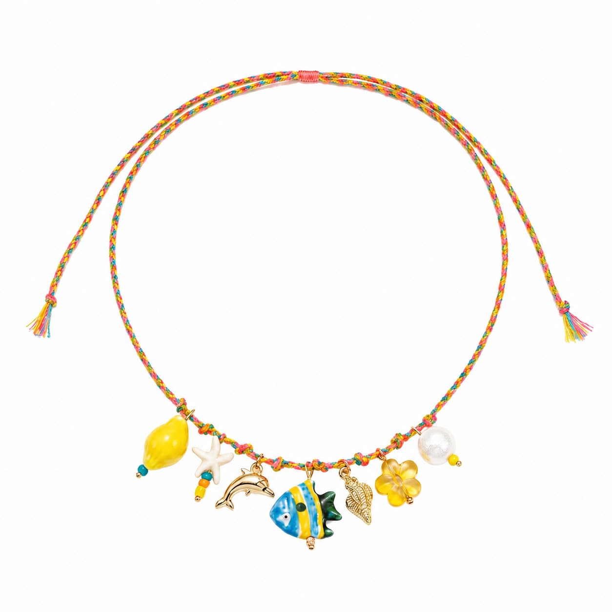 Tyebiva Colorful Beaded Necklace for Women, Summer Beach Seashell Fish Rope Necklace, Chunky Ocean Jewelry Gift for Her, Vacation Party Accessory, Handmade Fashion