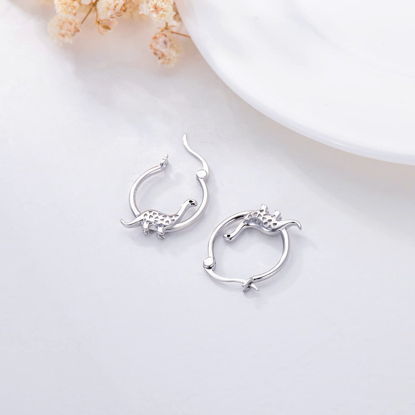 Dinosaur Earrings Sterling Silver Small Hoop Earrings for sensitive ears Cute Dinosaur Jewelry Gifts for Women Daughter