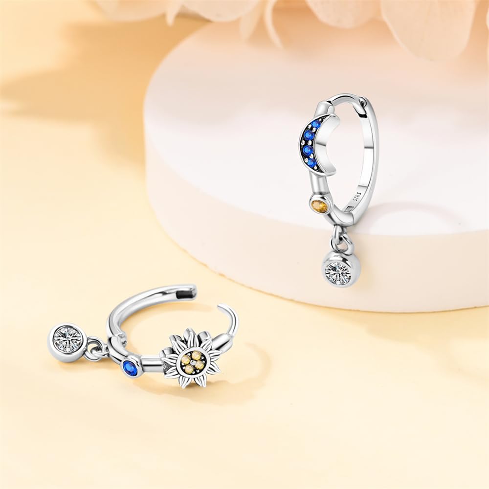 Cycuff 925 Sterling Silver Hoop Earrings Colorful Cubic Zirconia Jewelry Drop Earrings for Women Set Earring Presents for Her
