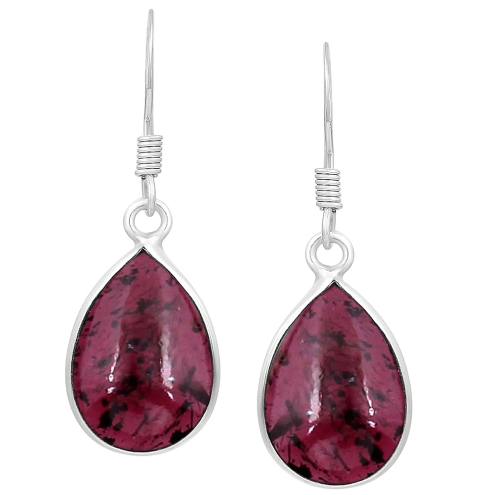 Natural Garnet Sterling Silver Plated Dangle Earrings for Women - Red Stone Teardrop Shape January Birthstone Handmade Drop Earrings Jewelry - Perfect for Anniversaries Wedding
