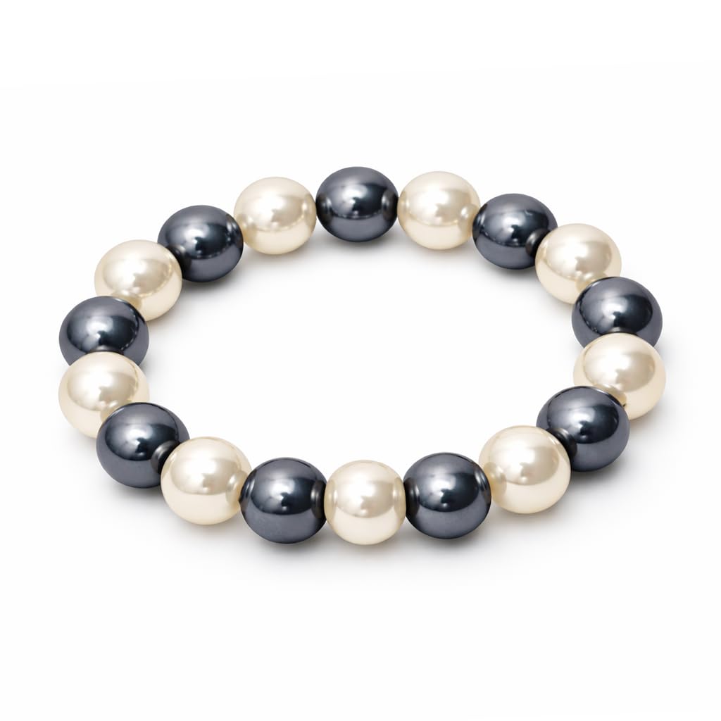 38 Magnetic Therapy Hematite beaded Bracelet For Women And Men Power Gemstone Crystal Unisex Macrame (Faux Pearl Hematite, 10, millimeters)