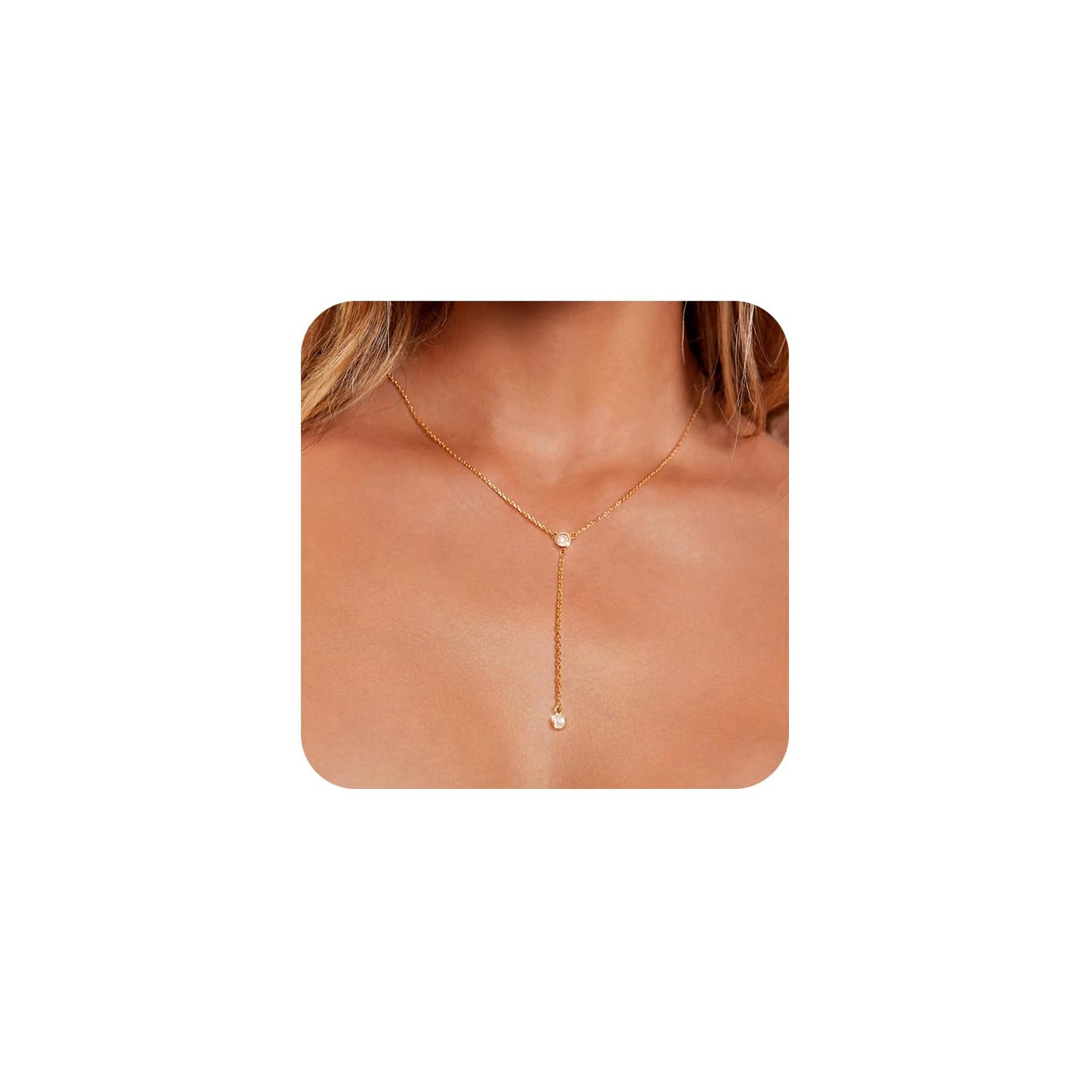 LULII Gold Necklace for Women Trendy Dainty 14K Gold Plated Long Drop Necklaces Lariat CZ Pendant Necklace Simple Jewelry for Women Gifts