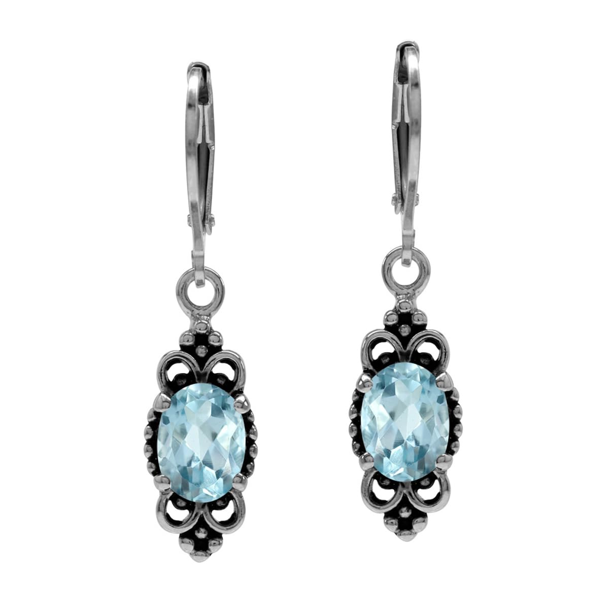 Silvershake 2.74ct. Genuine Blue Topaz 925 Sterling Silver Balinese Style Leverback Dangle Earrings