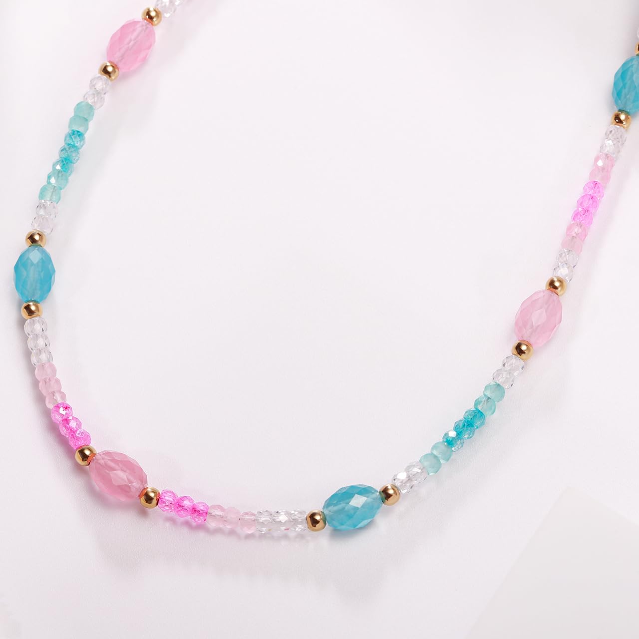 Gmissbabicoo Healing Crystal Necklace for Women Spiritual Zircon Beads Handmade Gemstone with 18k Golden Plated Blue Pink Crystals Stones Beaded Adjustable Necklaces with Jewelry Box