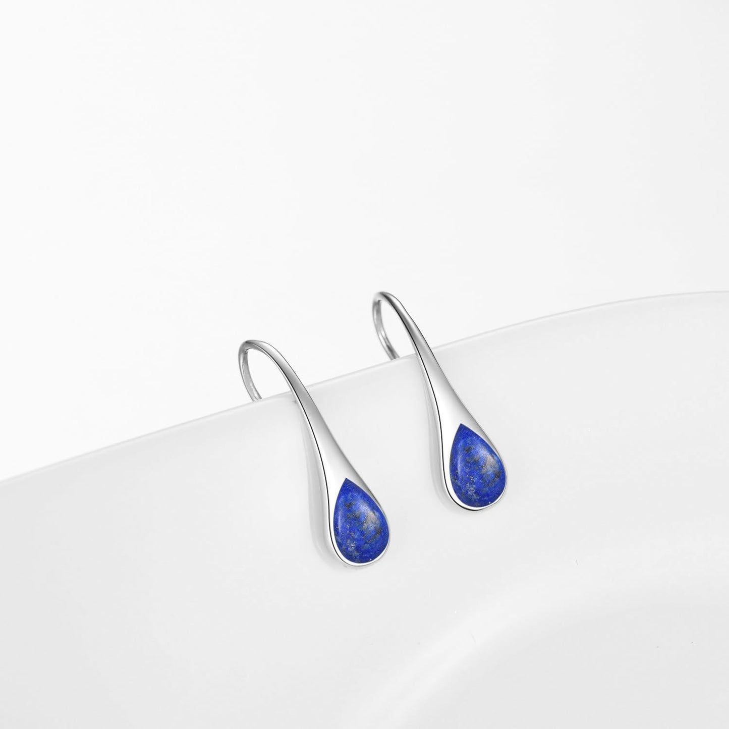925 Sterling Silver Teardrop Earrings with Lapis Lazuli, Hypoallergenic Pear-Shaped Dangle Drop Earrings for Women