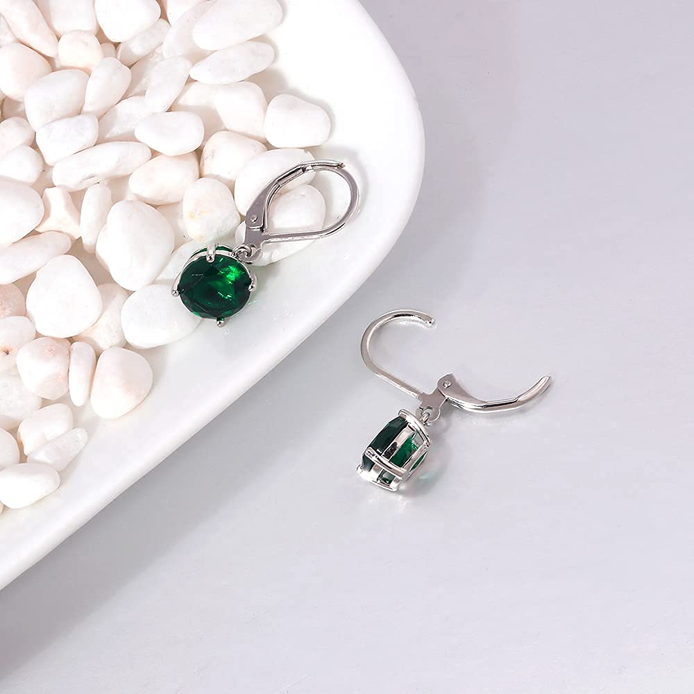 CiNily Leverback Dangle Earrings Created Green Crystal Drop Earrings White Gold Plated Jewelry for Women 8 mm