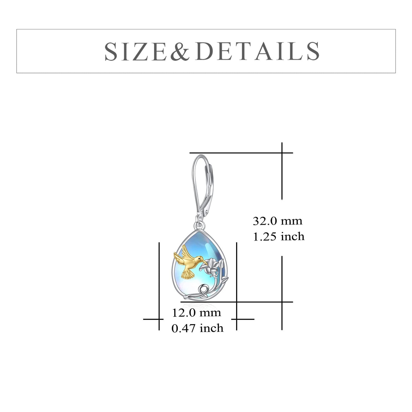 YFN Hummingbird Earrings Bird Teardrop Dangle Leverback Earrings 925 Sterling Silver Hummingbird Jewelry Gifts for Women