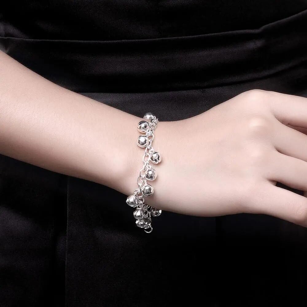OSIRIDEH2 Bell Bracelet 925 Sterling Silver Bells Sounds Bead Chain Bracelet for Women Wedding Engagement Party Jewelry Jingling Bracelets (bracelet)