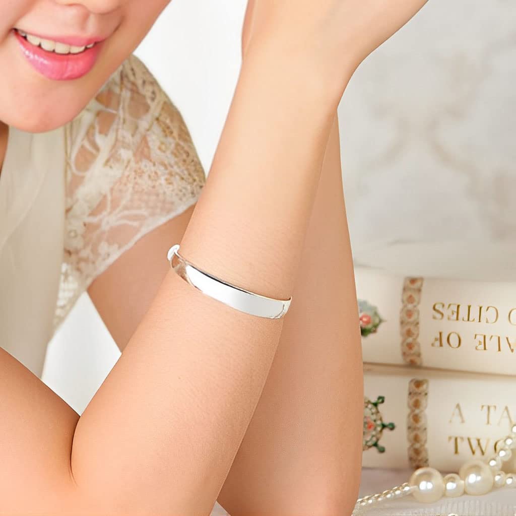 Sterling Silver Bangle Bracelets for Women, Handmade Bracelet for Women, Great Mother Gifts, Mothers Day Gifts (Silver-10)