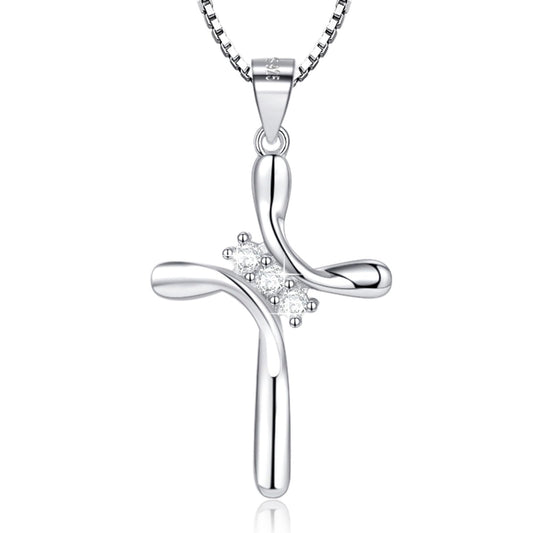 EVERU 925 Sterling Silver Cross Necklaces for Women April Birthstone Necklace with Cubic Zirconia,Cross Pendant Hypoallergenic Jewelry Ideal Gift