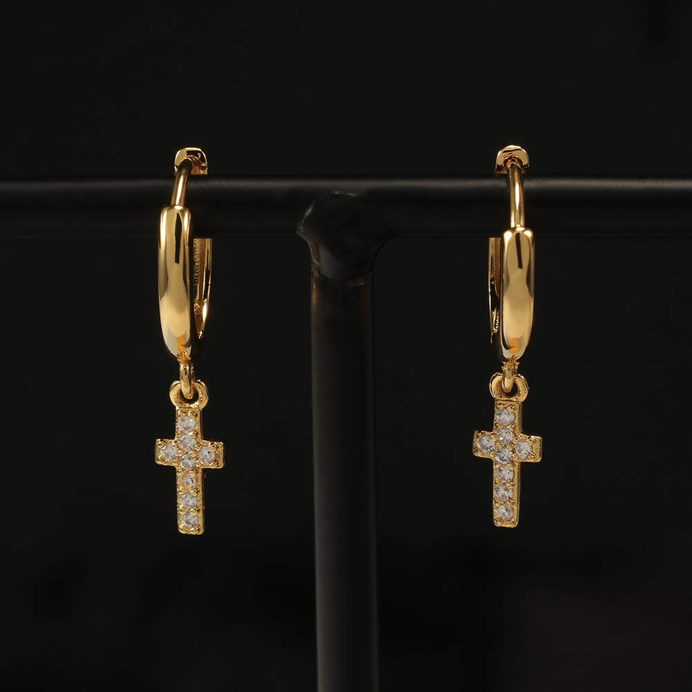Small Hoop Cross Dangle Drop Hoop Earrings With Small Charm for Women