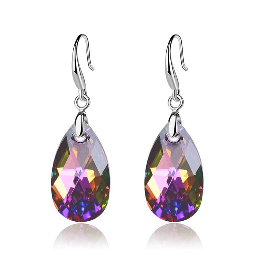 Austrian Crystal Teardrop Dangle Hook Earrings for Women 14K Gold Plated Hypoallergenic Jewelry (Rainbow Crystal)