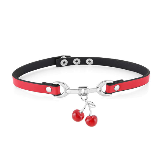 Cherry Pendant PU Leather Collar For Women Red Black Contrasting Cute and Cool Style Decorative Accessories（Cherry）