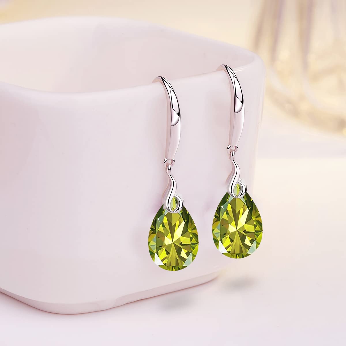 ML S925 Sterling Silver 12mm Naked Drill Crystal Earrings For Women (Earrings Olive Green Color)
