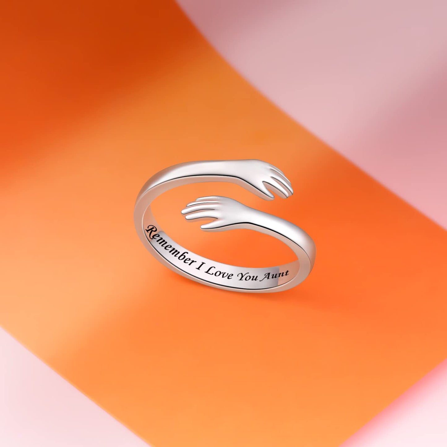 ACJFA Hug Rings for Women Sterling Silver Adjustable Ring for Women Daughter Hand Ring Jewelry for Birthday Gifts Holiday Gift for Teens(Remember I Love You Aunt)