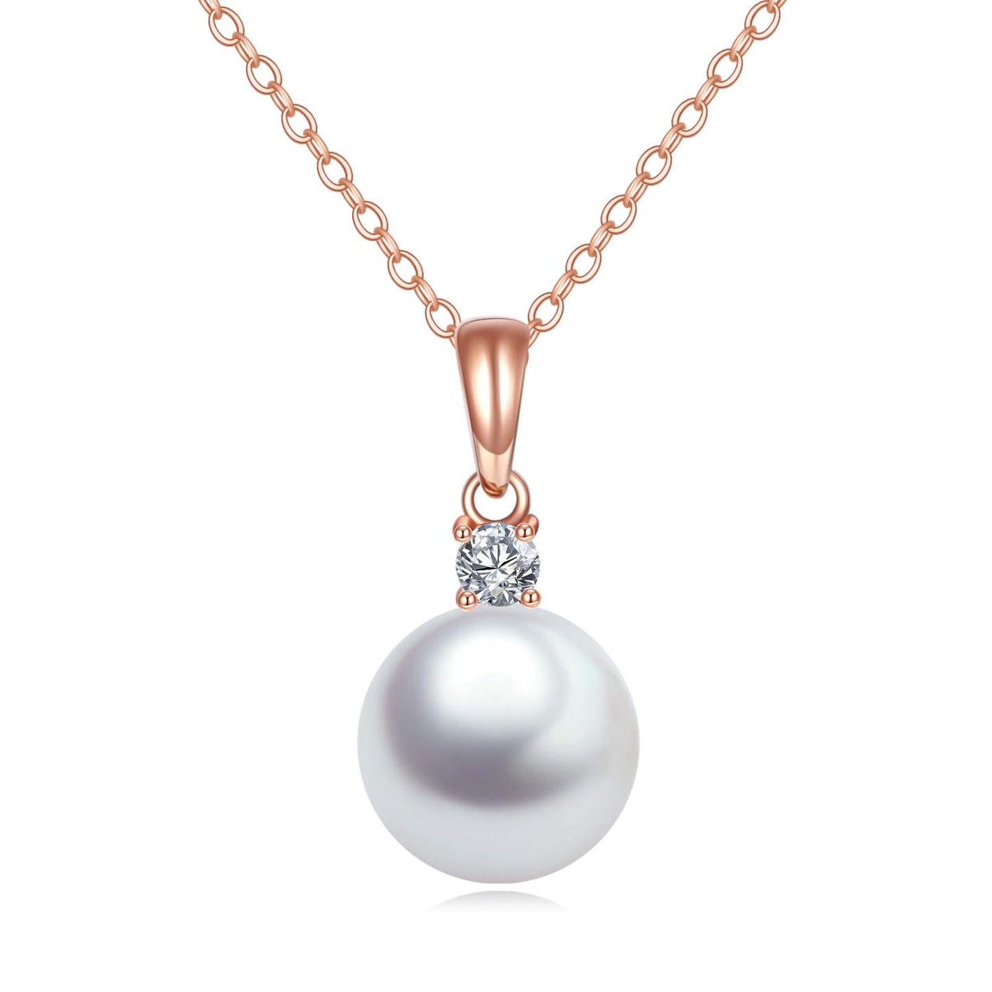 14K Gold Pearl Pendant Necklace for Women (Freshwater Cultured Pearl), Real Gold Present Jewelry Gifts for Wife Girlfriend Mother Mom, 16"-18" (2-rose gold)