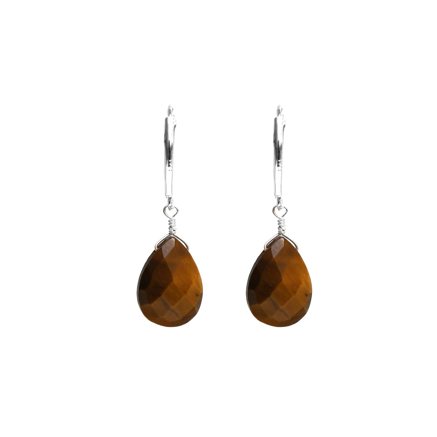 GemInspire Tiger Eye Teardrop Leverback Earrings Brown Crystal Gemstone Jewelry 925 Sterling Silver Lightweight Dangling Earrings For Women