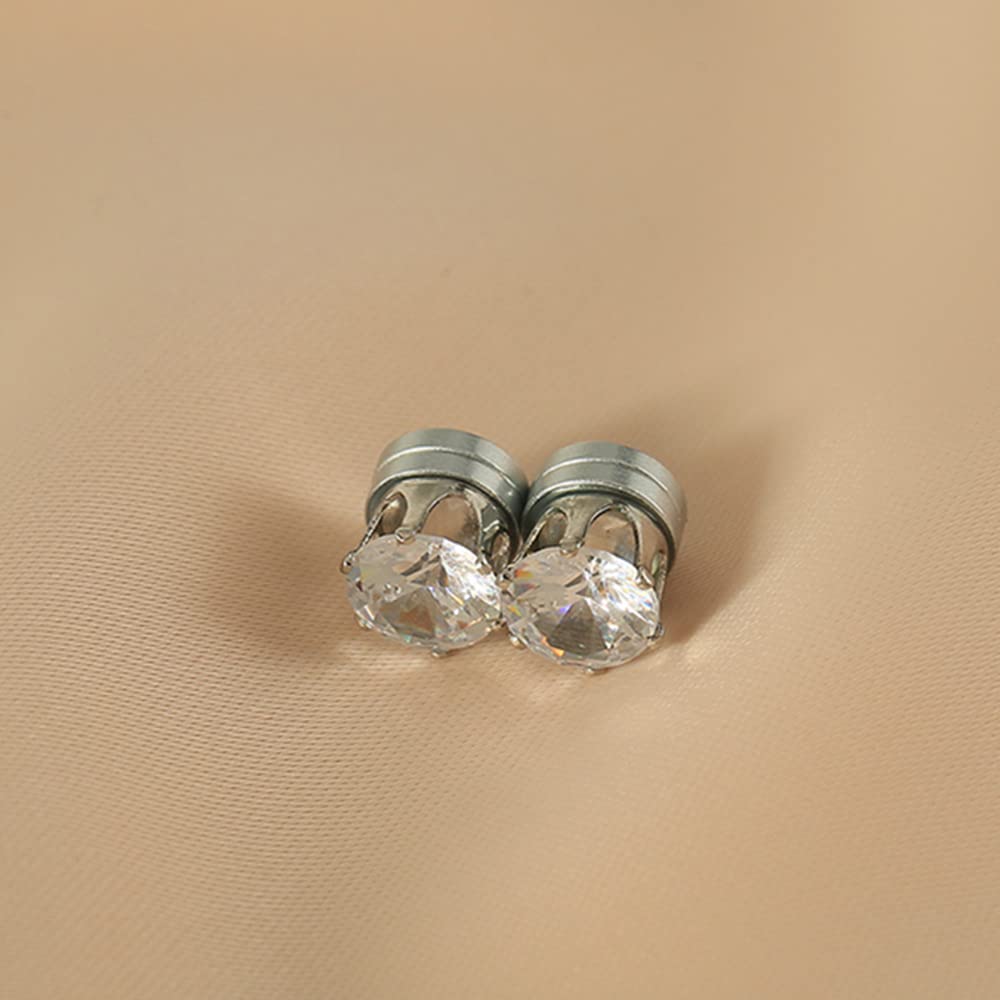 Magnet 6 Prong Set Cubic Zirconia Clip on Fake Stud Earrings for Women Men Cartilage Non Pierced Ear Senstive Ear CZ Crystal Huggie Studs Hypoallergenic Jewelry Gifts Duaghter Bff Birthday (8mm)