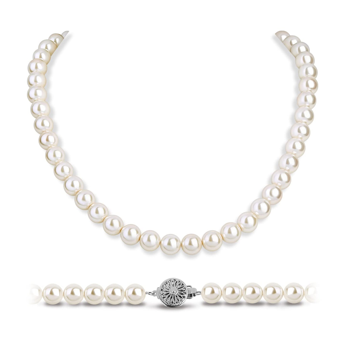White Pearl Strand Necklace Women: 8mm/10mm Ivory Pearl Chain Wedding Jewelry with Dainty Silver Clasp for Bride Bridemaid - Trendy Accessory for Mother Graduate Elegant Lady (10mm)