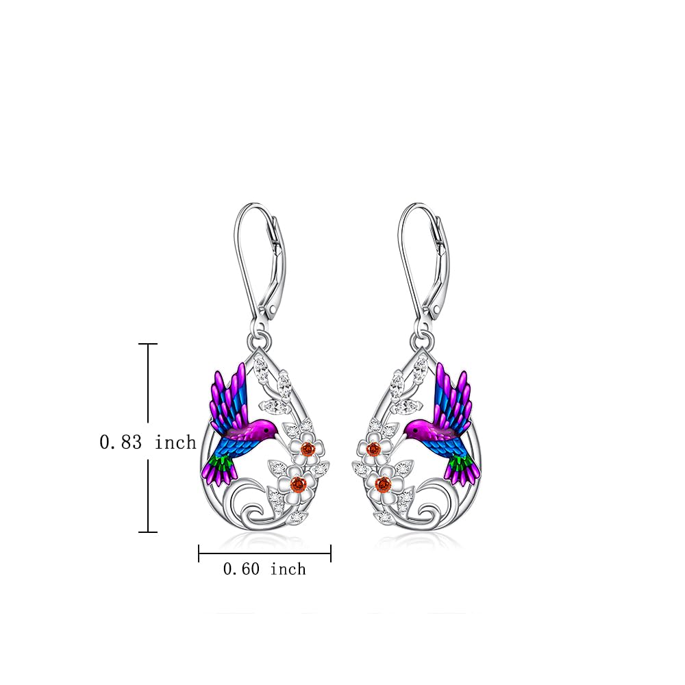 Hummingbird Earrings for Women Sterling Silver Flower Dangle Earrings Hummingbird for Lovers Elegant Jewelry Gifts for Christmas Mothers Day