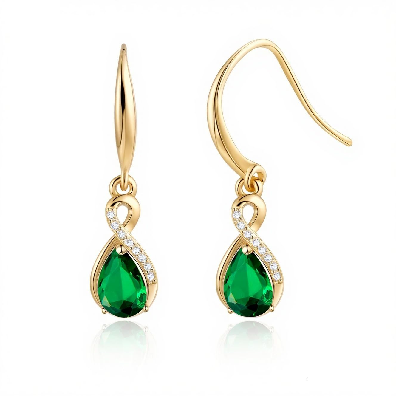 Infinity Birthstone Earrings 18K Gold Plated 925 Sterling Silver Teardrop Infinity Drop Dangle Earrings Emerald Jewelry Birthday Gifts for Women Her Mother Wife