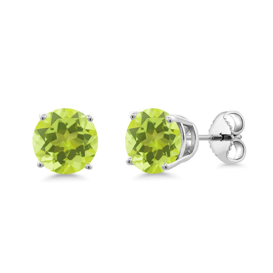 Gem Stone King 2-4 Cttw Round Gemstone Birthstone Stud Earrings For Women Men | 925 Sterling Silver | Round 7MM | Fine Jewelry Gifts for Women Her Mom Wife Men | Lemon Quartz