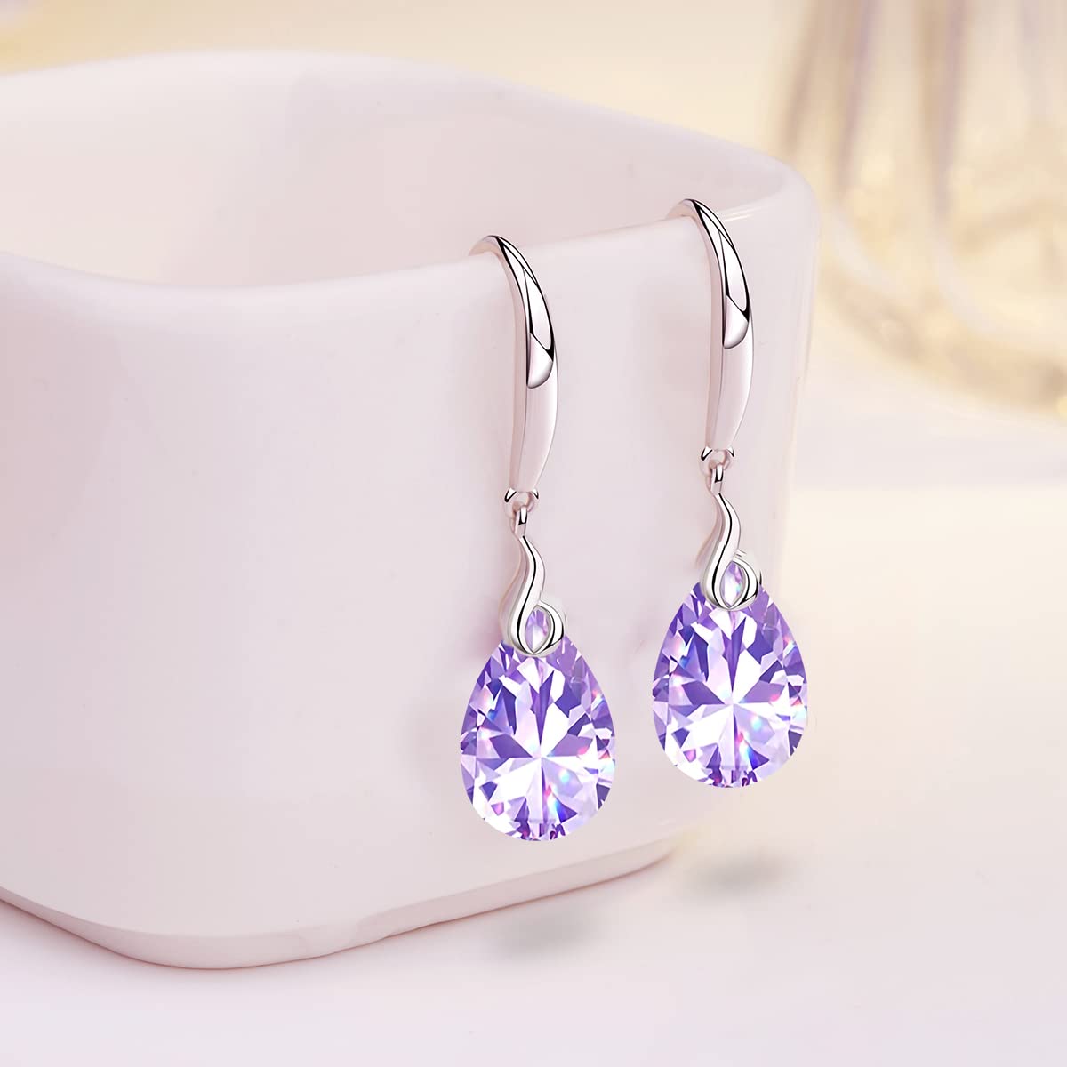 ML S925 Sterling Silver 12mm Naked Drill Crystal Earrings For Women (Earrings Lavender Color)