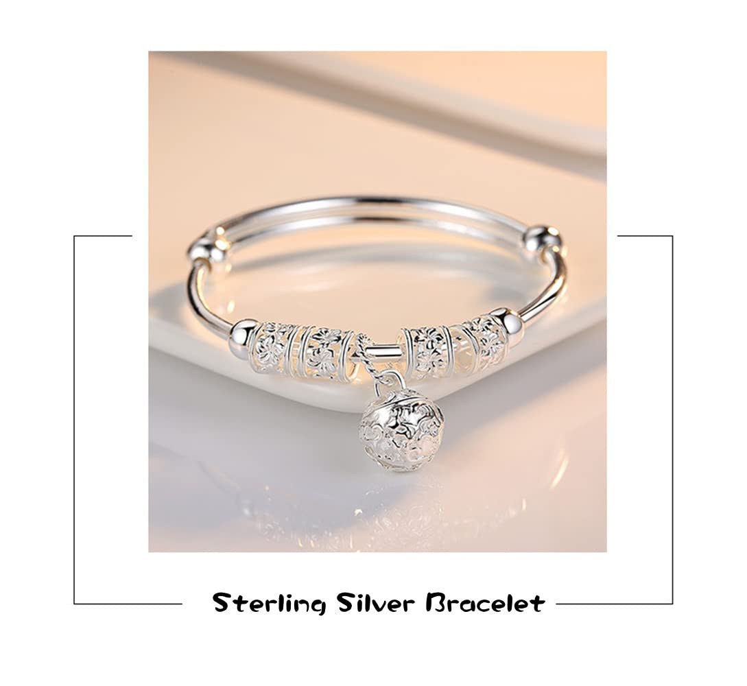 Sterling Silver Bracelets For Women 925 Sterling Silver Beads Bangle Bracelet Transfer Lucky Cuff Bracelet Adjustable Fashion Women Jewelry