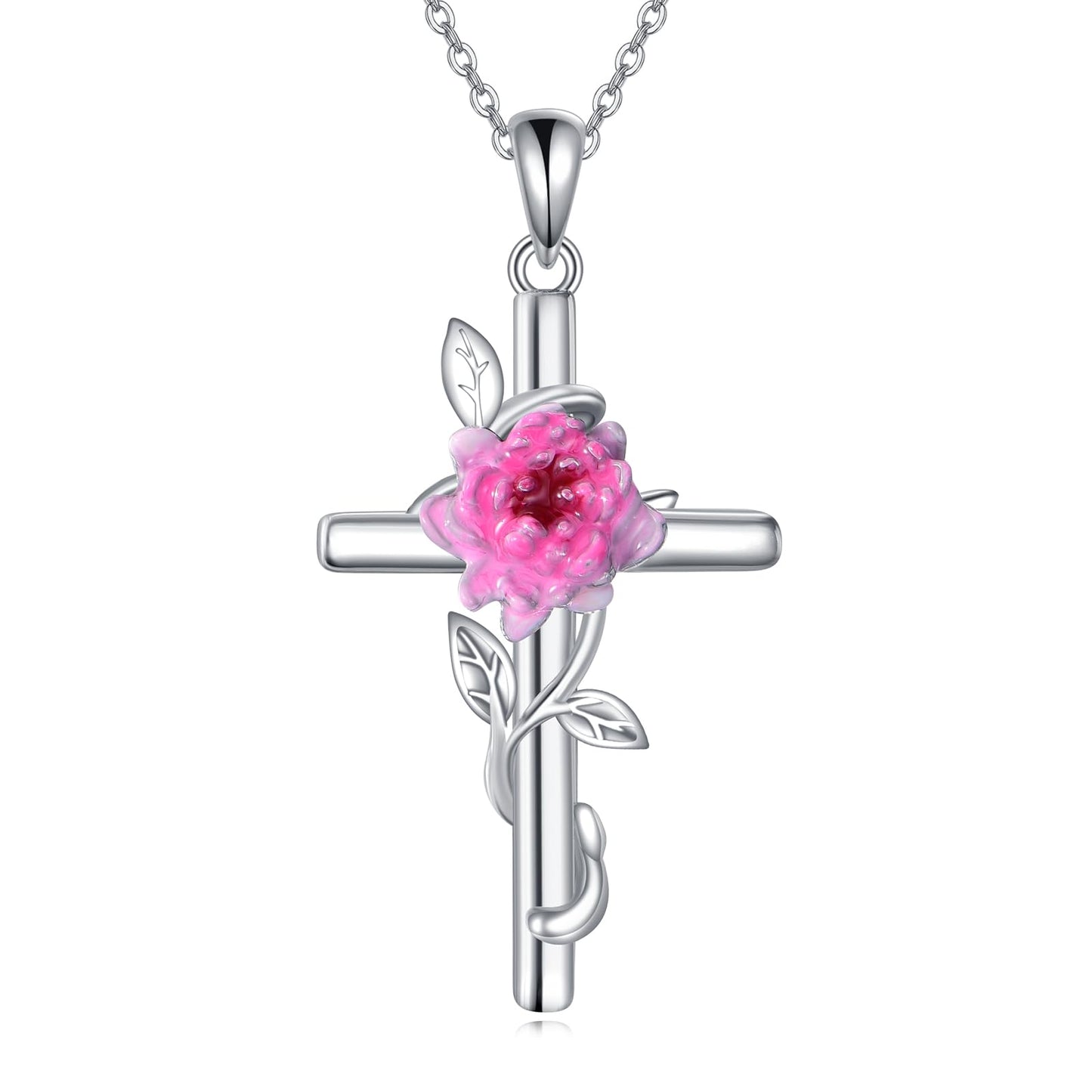 925 Sterling Silver Cross Chrysanthemums Pendant Necklace November Birth Flower Jewelry for Women Gifts
