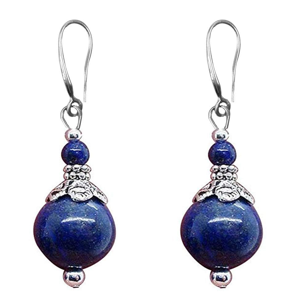 Turquoise Earrings for Women Double Lapis Lazuli Drop Earring Round Bead Navy Blue Earrings Dangle Fashion Jewelry Gift
