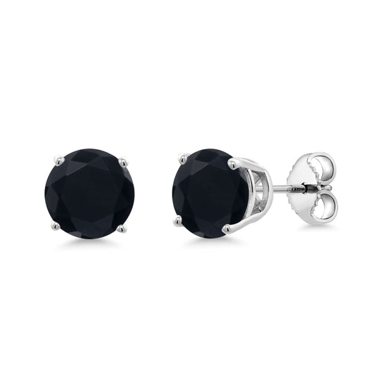 Gem Stone King 2-4 Cttw Round Gemstone Birthstone Stud Earrings For Women Men | 925 Sterling Silver | Round 7MM | Fine Jewelry Gifts for Women Her Mom Wife Men | Onyx-December
