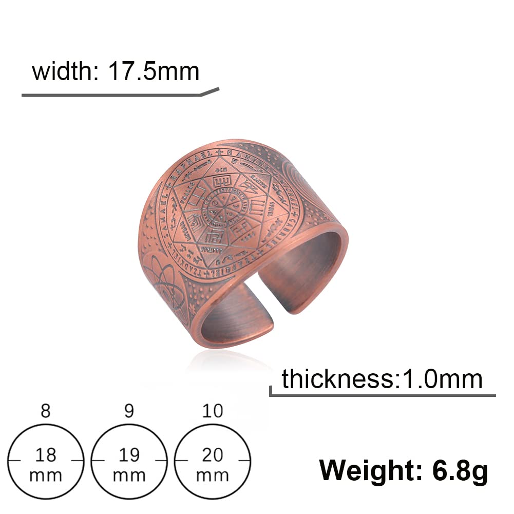 Amaxer Seven Archangels Ring for Men Copper The Seal Of Solomon Tetragrammaton Archangels Protection Ring Statement Band for Men Women (18mm-dark pink)