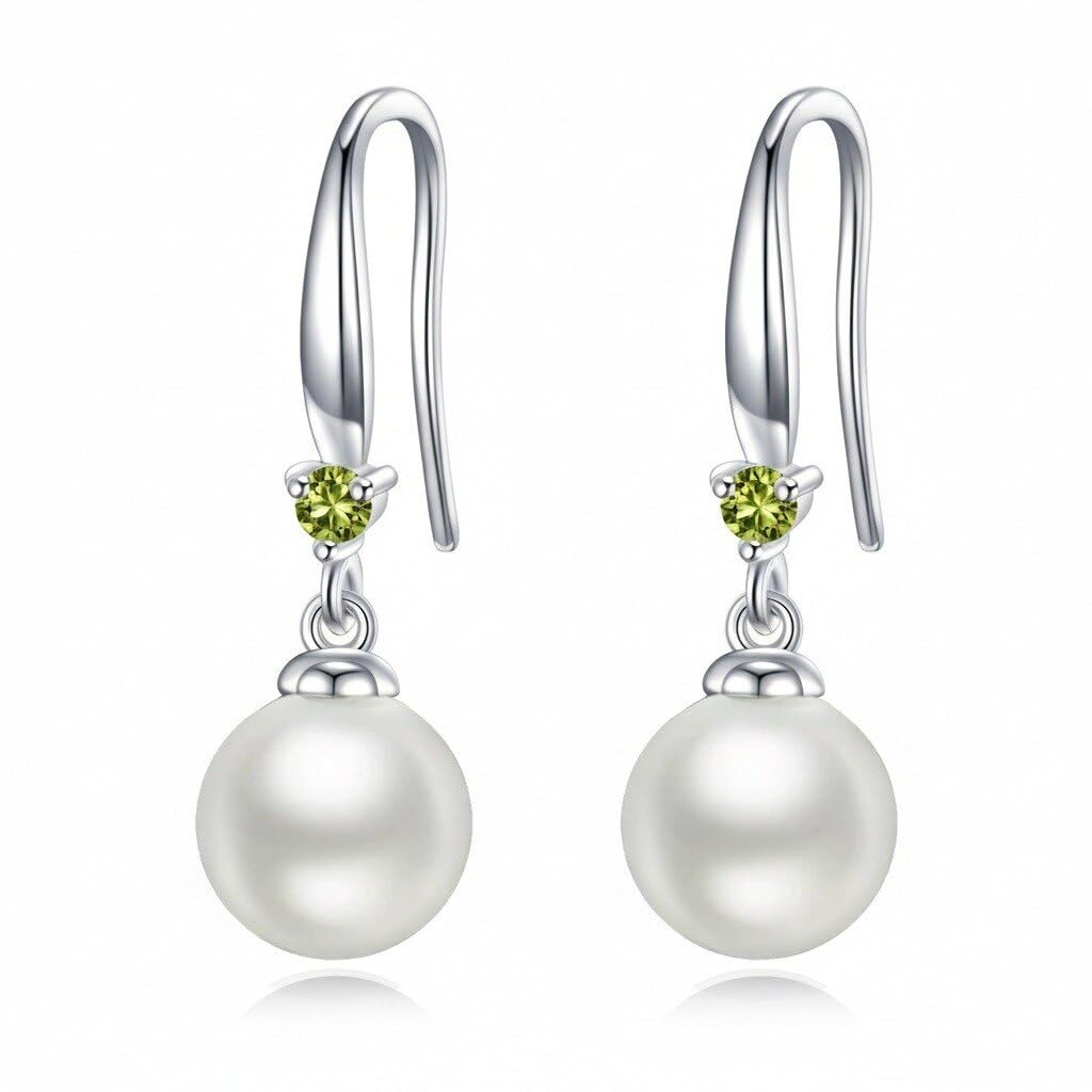 925 Sterling Silver Pearl Leverback Earrings Dangle Drop Birthstone Jewelry Gifts for Women (White Pearl-August)
