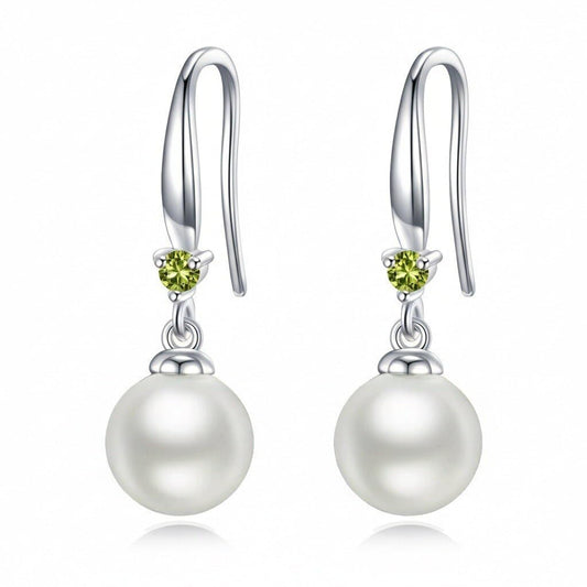 925 Sterling Silver Pearl Leverback Earrings Dangle Drop Birthstone Jewelry Gifts for Women (White Pearl-August)