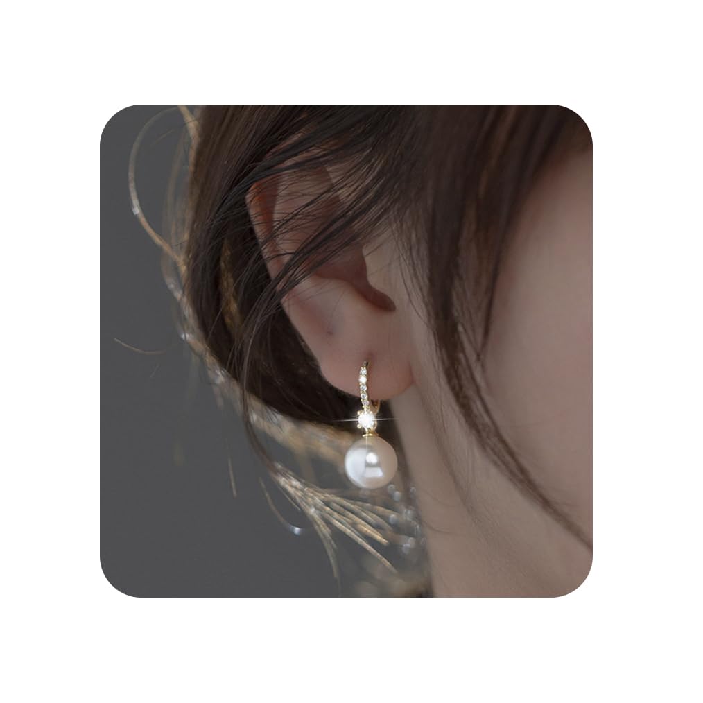Pearl Earrings for Women Gold Dangle Pearl Earrings 14K Gold Plated Drop Earring for Women Trendy Dangling Earring Beach Party Earings Elegant Dangly Earings Wedding Bridal Jewelry for Gift ﻿