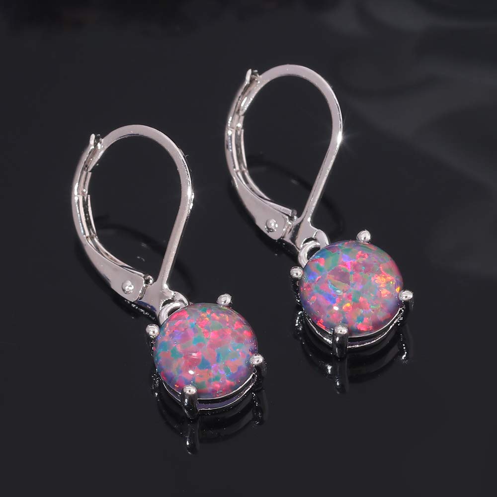 CiNily Black Opal Dangle Drop Earrings Leverback Round-Cut Gemstone Rhodium Plated Earrings for Women