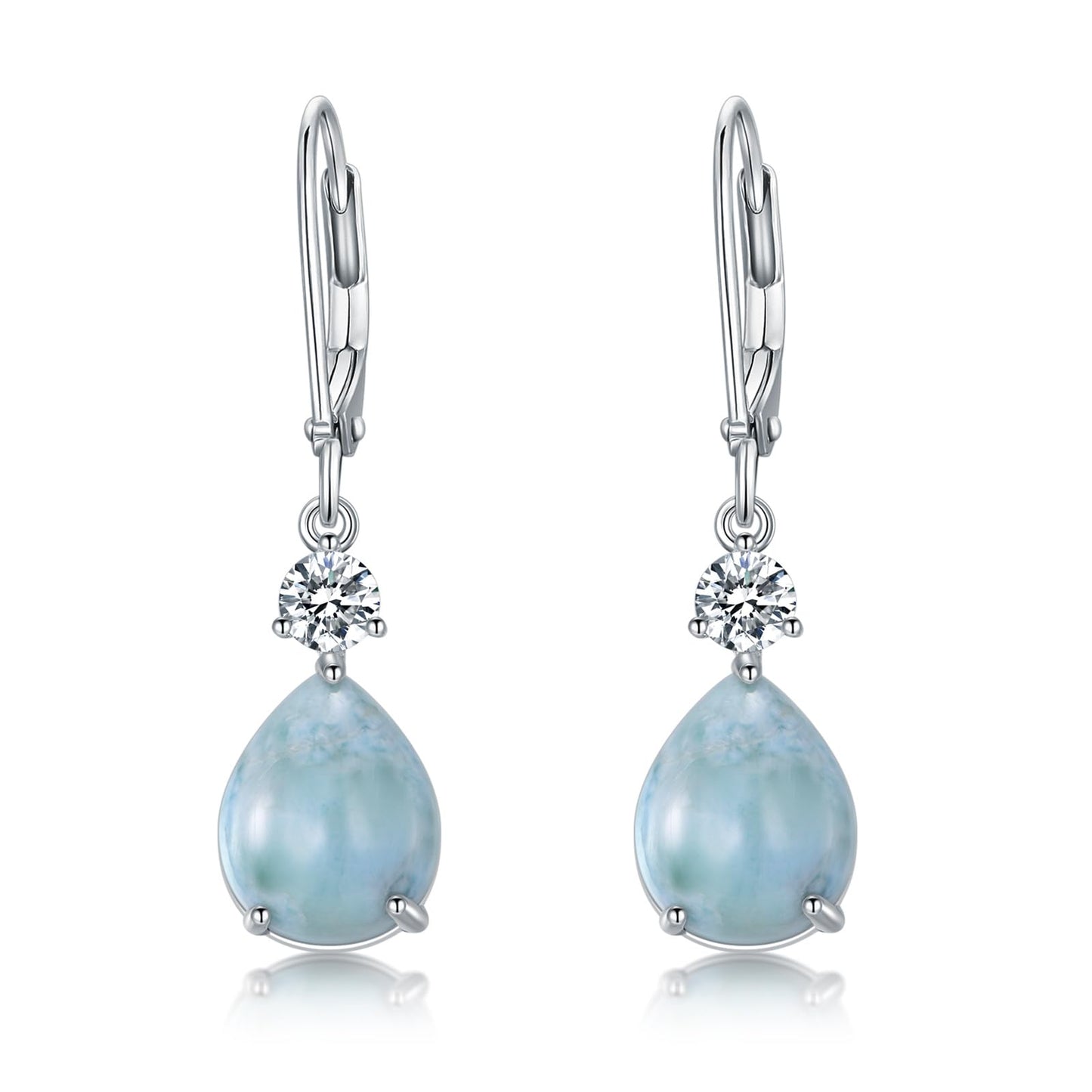 Larimar Earrings 925 Sterling Silver Teardrop Leverback Earrings Blue Stone Dangle Dangling Earrings Larimar Jewelry Gift for Women