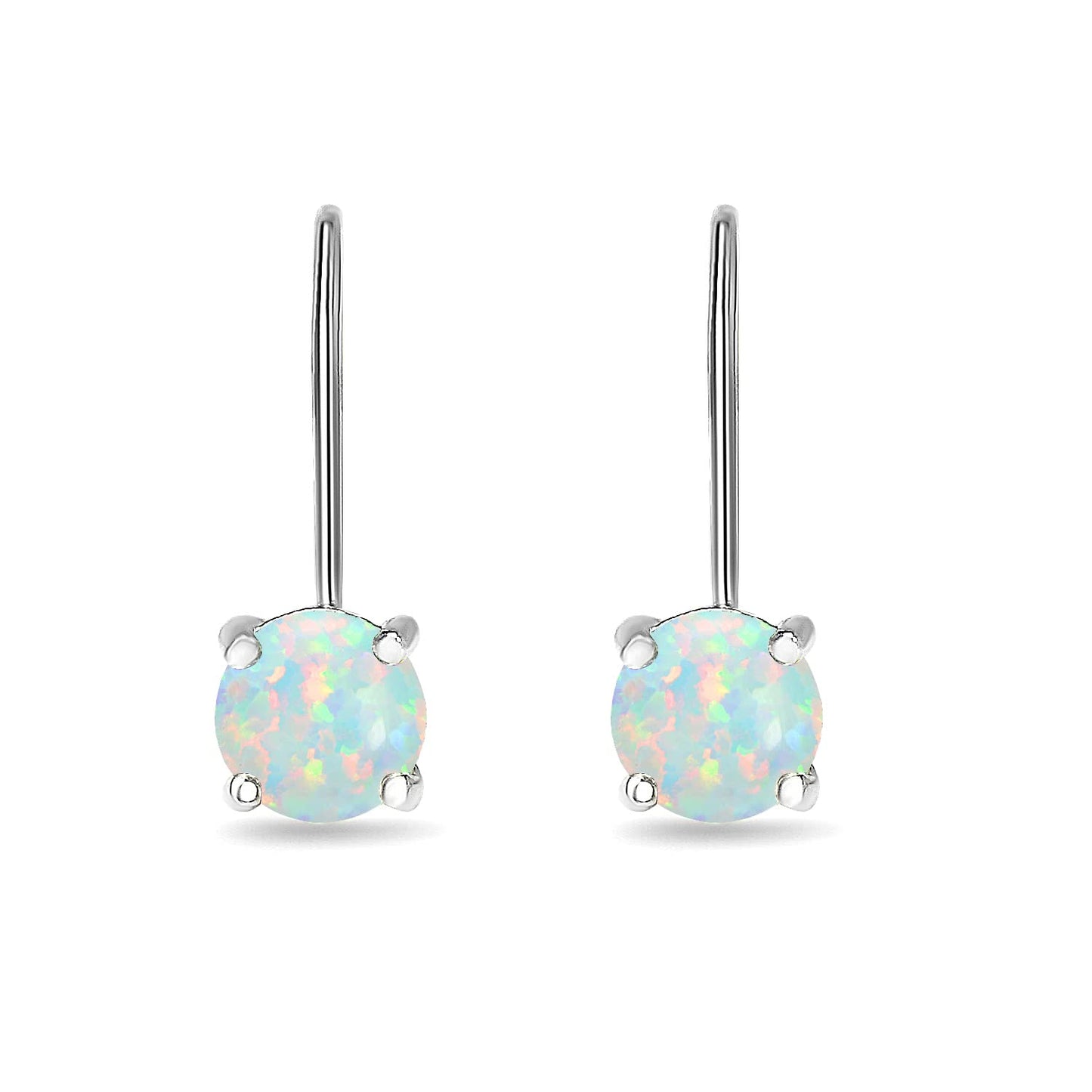 Opal Earrings for Women Sterling Silver 6mm Round Leverback Drop Created Opals Gem Earrings for Bridesmaids Fashion Trendy