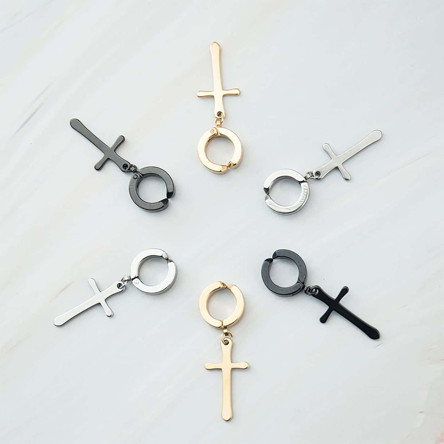 NEWITIN 4 Pairs Stainless Steel Magnetic Earrings for Men Clip on Earring Magnetic Stud Earring Unisex Non Piercing CZ Magnet Studs Diamond Cross Earrings for Women Men