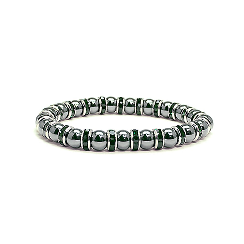 Accents Kingdom Magnetic Bracelet Women's Tuchi Simulated Pearl Hematite Magnetic Therapy Bracelet with Simulated Emerald Crystal, 7.5"