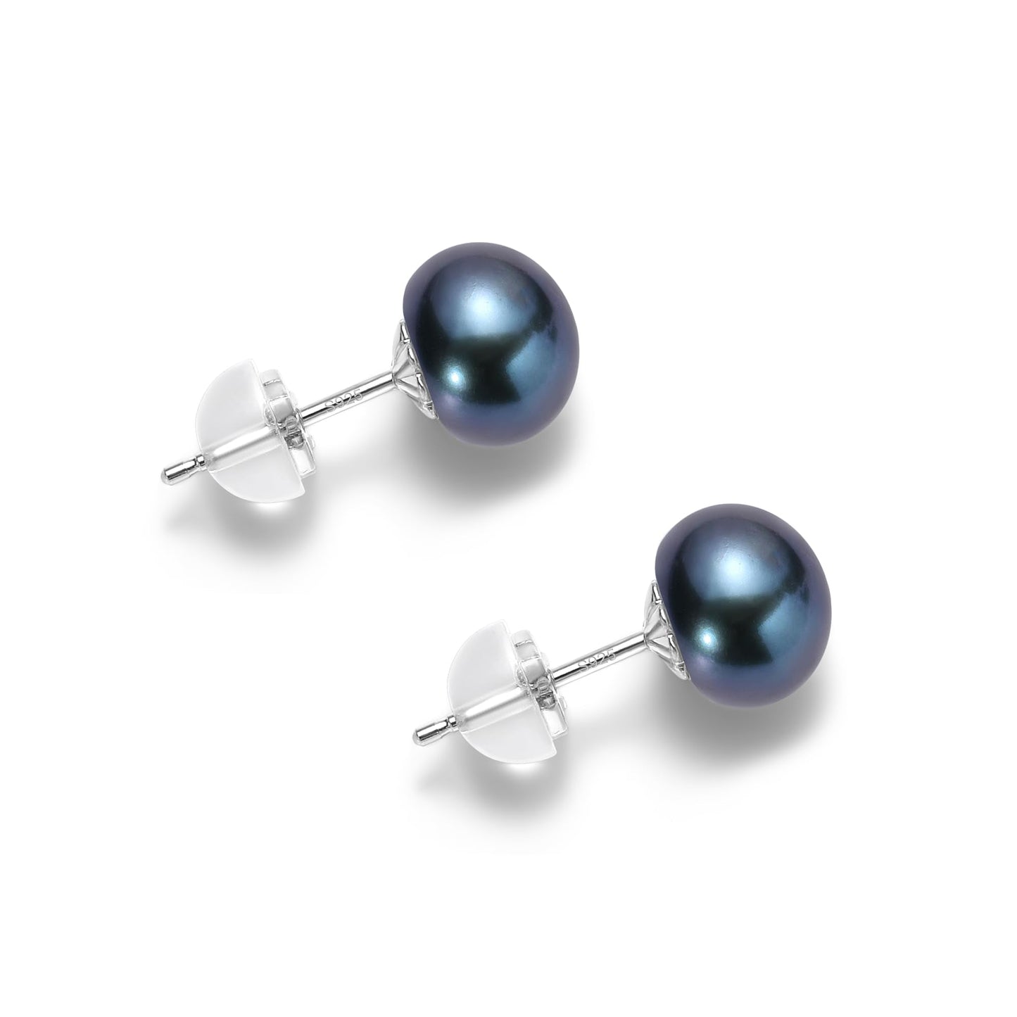 COYATE Pearl Earrings Sterling Silver Freshwater Black Pearl Stud Earrings for Women Hypoallergenic, Button Shape Real Pearls 9-9.5mm, Simple Elegant Jewelry Gift for Her,Mother,Bride,Friend