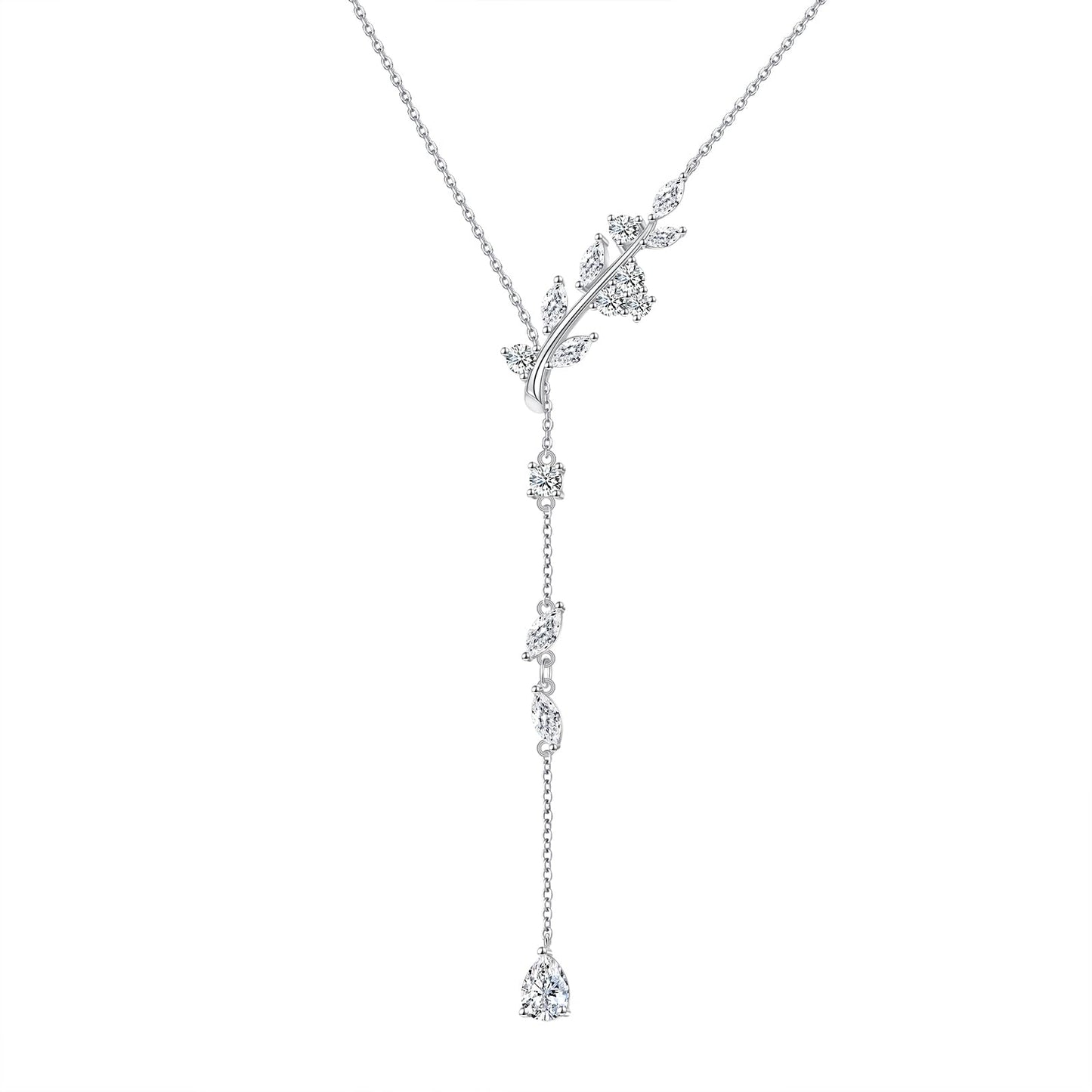 DAOCHONG Leaf Necklace Sterling Silver Leaf Pendant Long Chain Jewelry for Women and Lady Wedding Jewelry Cubic Zirconia Wedding Bridal Necklace for Brides Bridesmaid Gift
