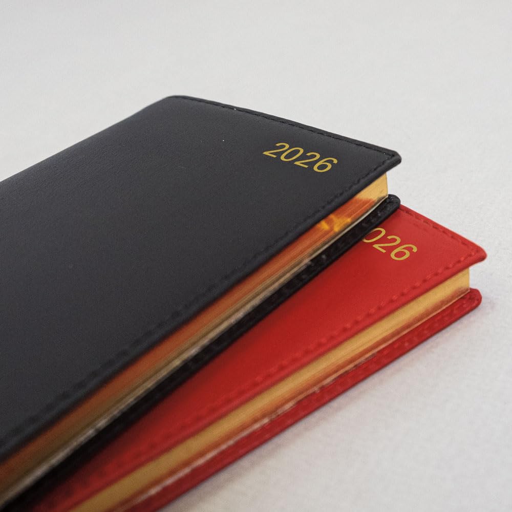 Letts of London® 2026 Belgravia Weekly/Monthly Appointment Book and Planner, 12 Months, January to December, Italian Leather, Vertical, Slim Size, 6.625" x 3.25", English, Red (C33SURD-26)