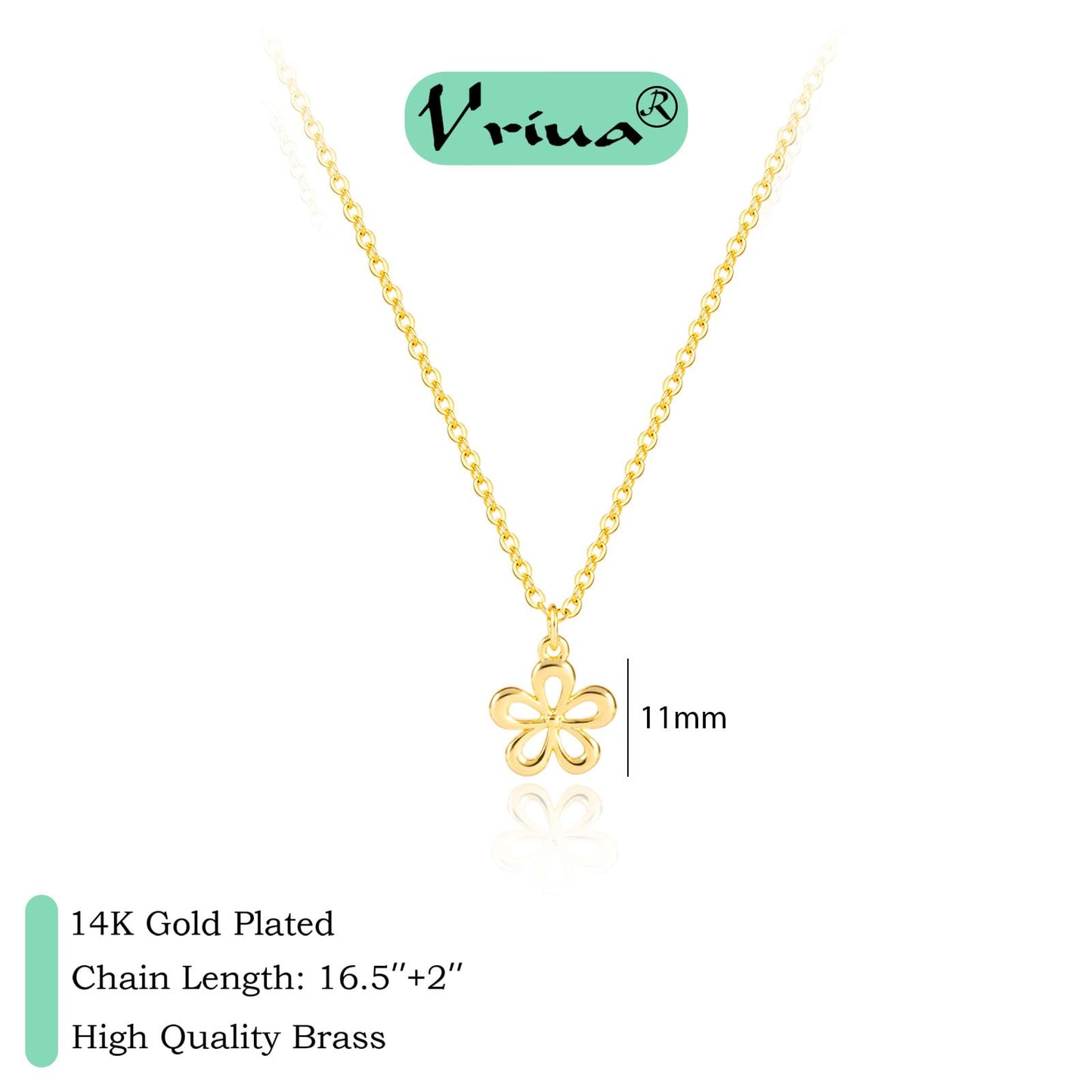 VRIUA Flower Necklace for Women 14k Gold Plated Dainty Gold Flower Necklace Simple Jewelry Everyday for Women
