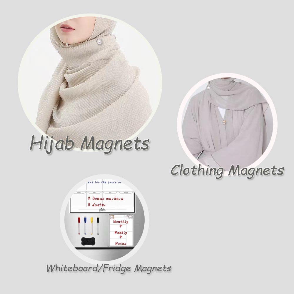 Strong Pearl Safety Magnetic Hijab Pins for Women and Girls - Niqab Clothes Scarves Magnet (D-Black&Grey)