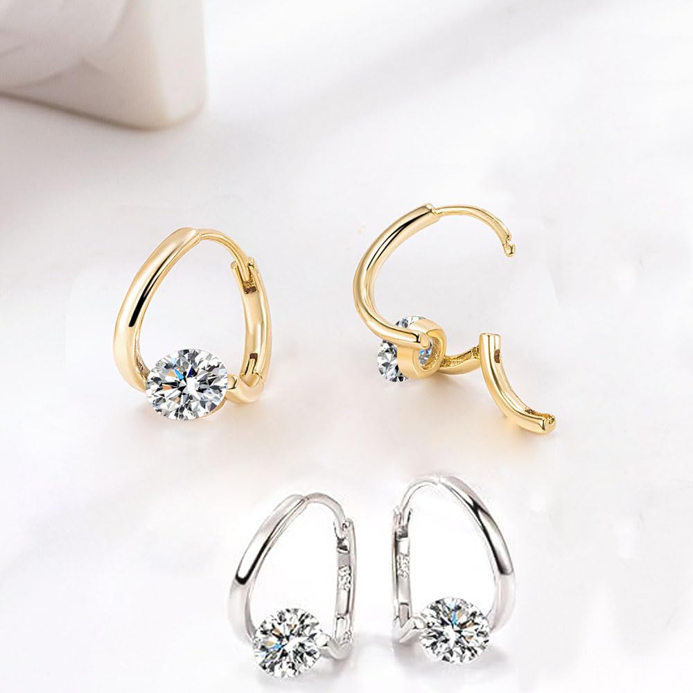 2 Pairs Halolux Lymphvity Germanium Earrings, Halolux Lymphvity Drainage Cubic Zirconia Earrings Lymphati Activity Hoop Earrings for Women Lymphvity Therapy Earring Jewelry (White)