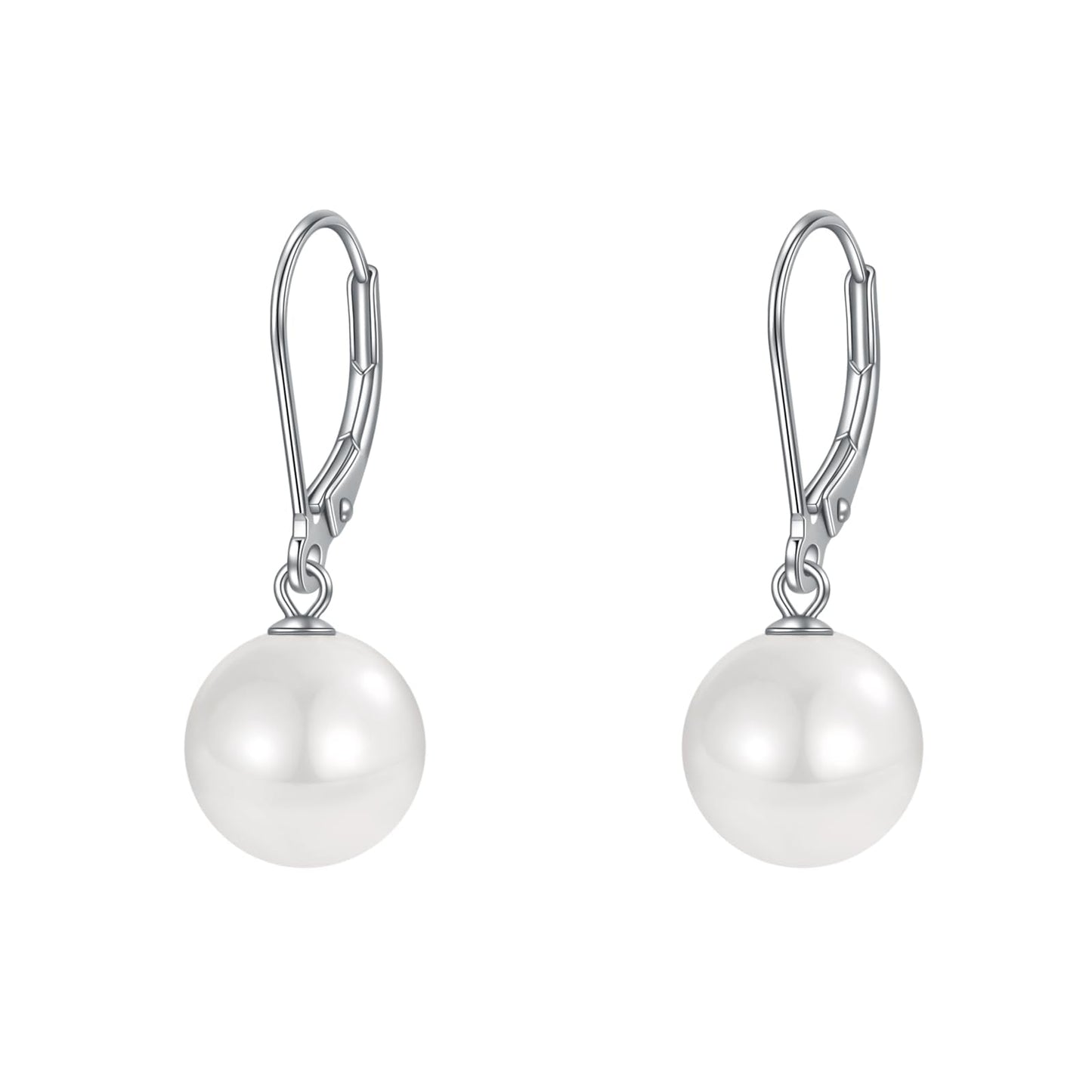 Rnivida 925 Sterling Silver Pearl Drop Leverback Earrings,Single White Pearl Dangle Earring, Hypoallergenic Pearl Jewelry for Women