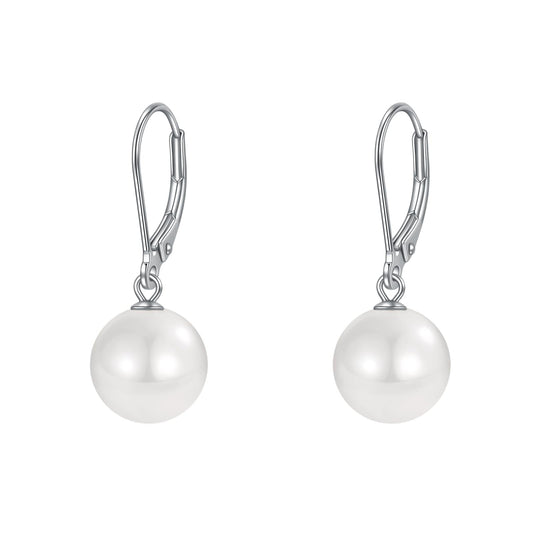 Rnivida 925 Sterling Silver Pearl Drop Leverback Earrings,Single White Pearl Dangle Earring, Hypoallergenic Pearl Jewelry for Women